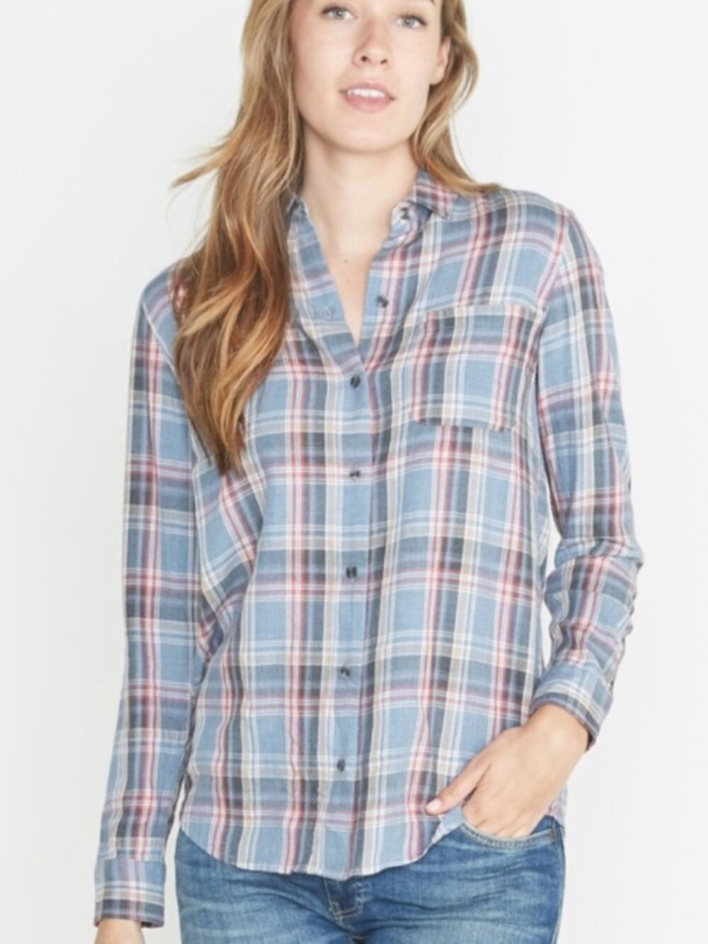 Marine Layer Women's Marigold 100% Cotton Button Up Plaid Shirt